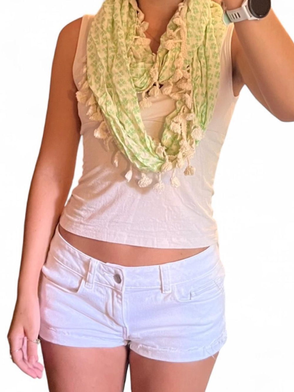 NATURAL LIFE Light Green Infinity Scarf with Cream Tassels